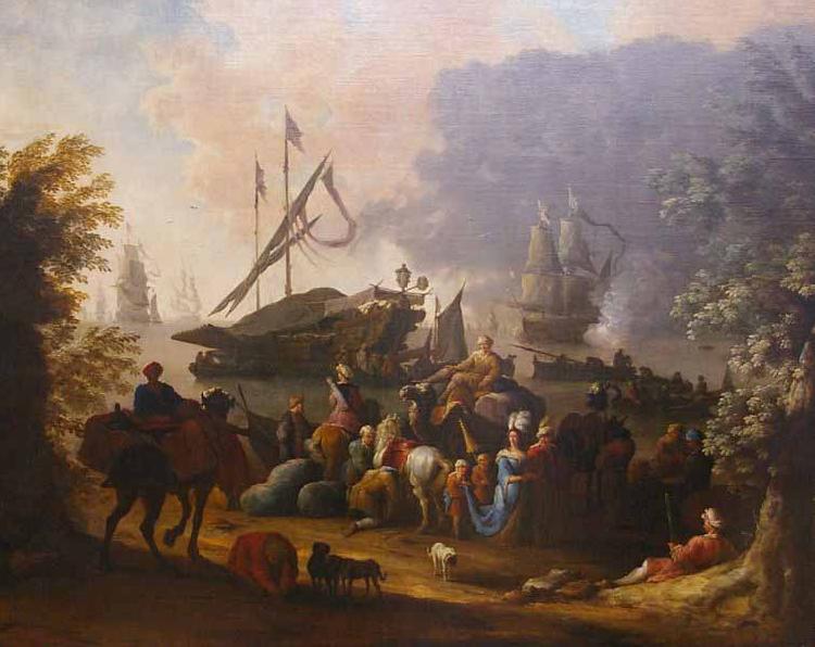 Jan Baptiste Vanmour View of a Mediterranean Port. Sweden oil painting art